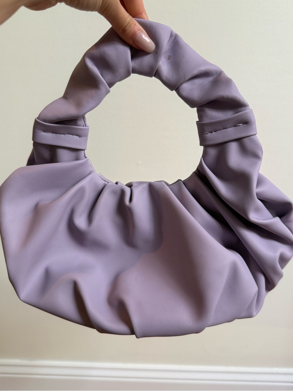 Lavender Ruched Circle-Handle Mini Bag